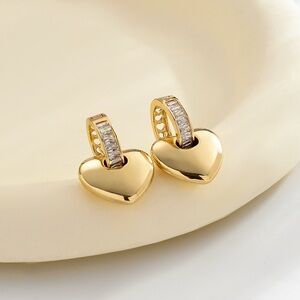 Gold Heart Hoop Huggies Earrings
